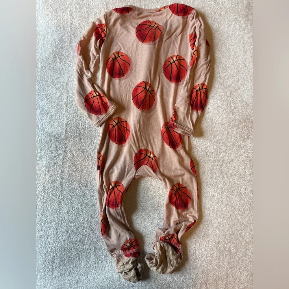 Bums & Roses Basketball Print One Piece Toddler Pajamas Bamboo Viscose. 18-24 Mo